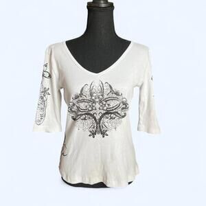 Vintage Y2K Sledge USA White 3/4 sleeve top Size Petite XL